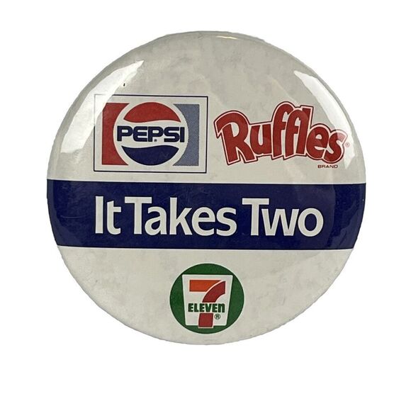 Vintage IT TAKES TWO Promotion Pin Button Rare Pepsi Ruffles 7 Eleven - Picture 1 of 4